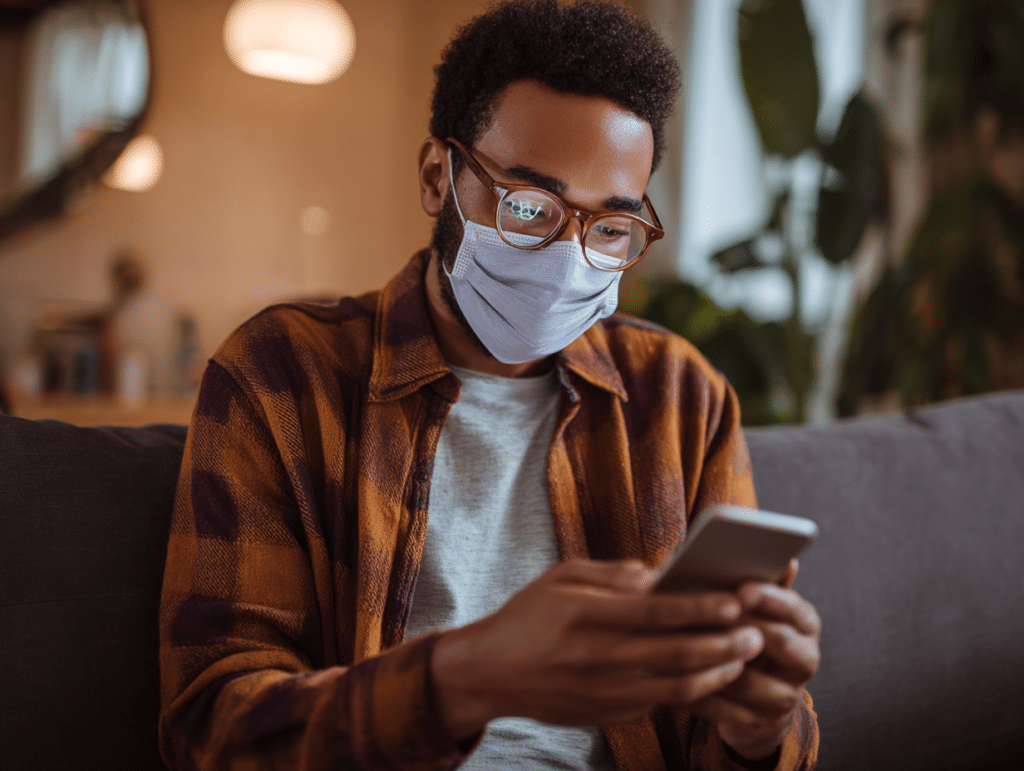 Person using smartphone on couch.