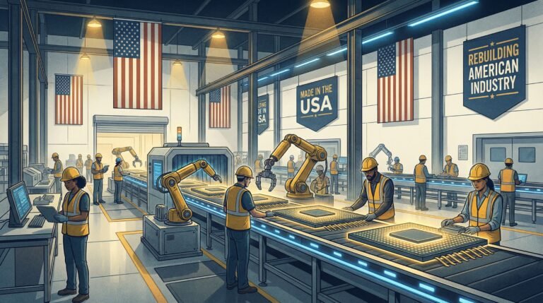 American factory workers assembling semiconductors Made in USA manufacturing revival