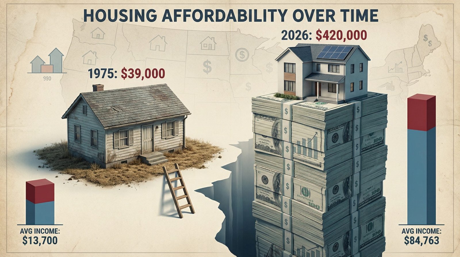 Historical home price to income ratio comparison showing Boomers versus Millennials affordability gap