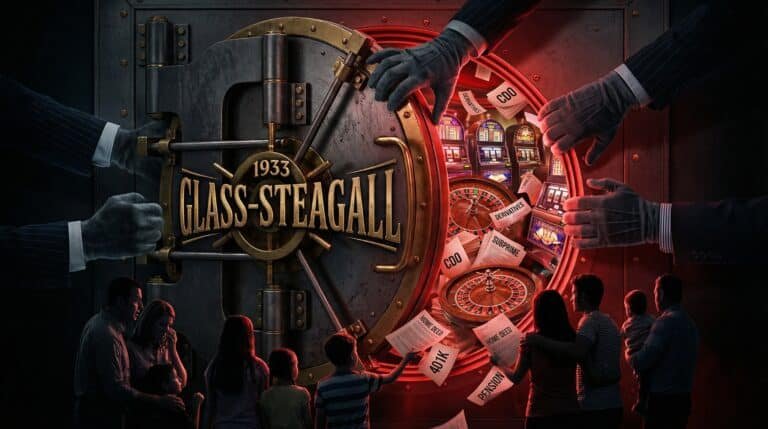 Glass-Steagall repeal 2008 financial crisis bank vault opening into casino