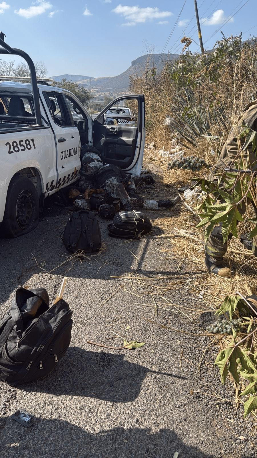 GRAPHIC — Guardia Nacional vehicle 28581 with casualties after CJNG ambush Mexico February 2026