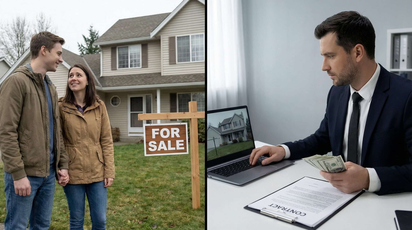 Young millennial couple priced out of homeownership by institutional investors buying houses