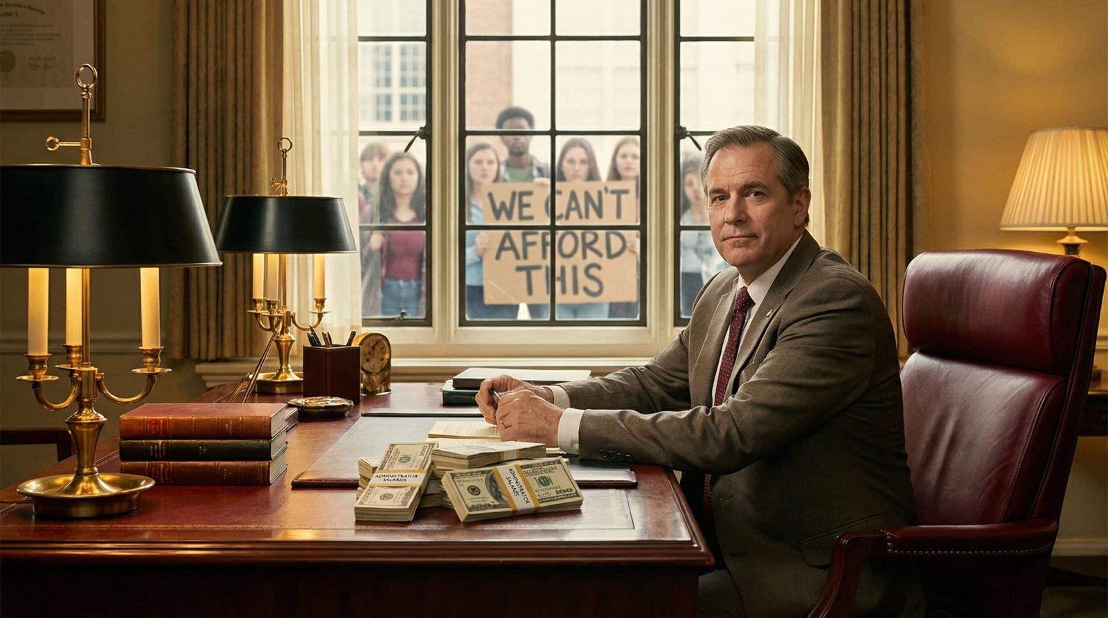 University president lavish office administrator salary bloat driving college cost increases