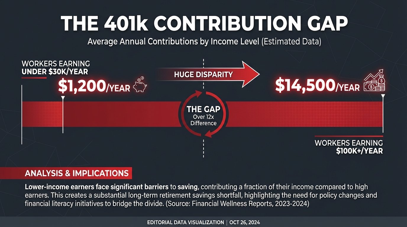 401k contribution gap by income level infographic bar chart editorial
