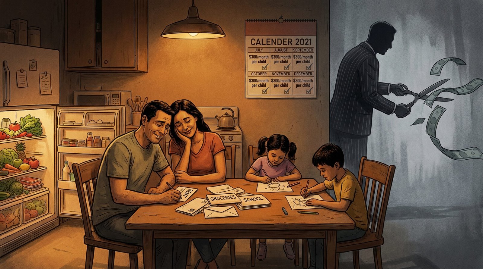 2021 expanded child tax credit monthly payments $300 per child families food rent school supplies poverty reduction