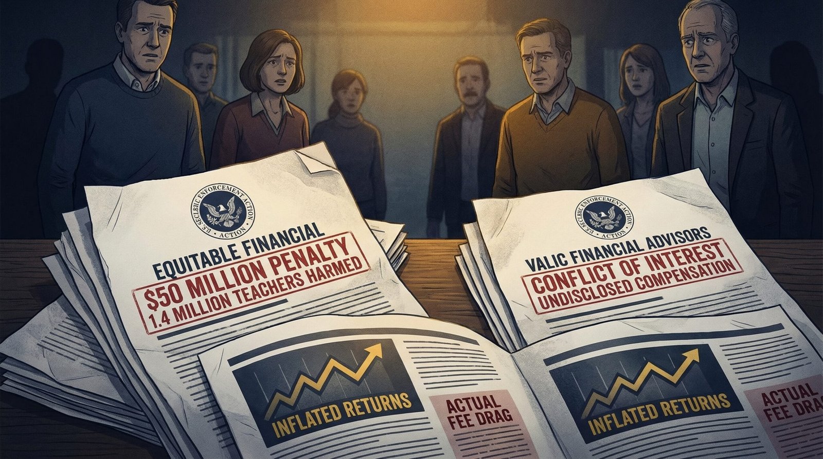 SEC enforcement Equitable Financial 50 million penalty VALIC 403b teacher retirement fraud misleading statements