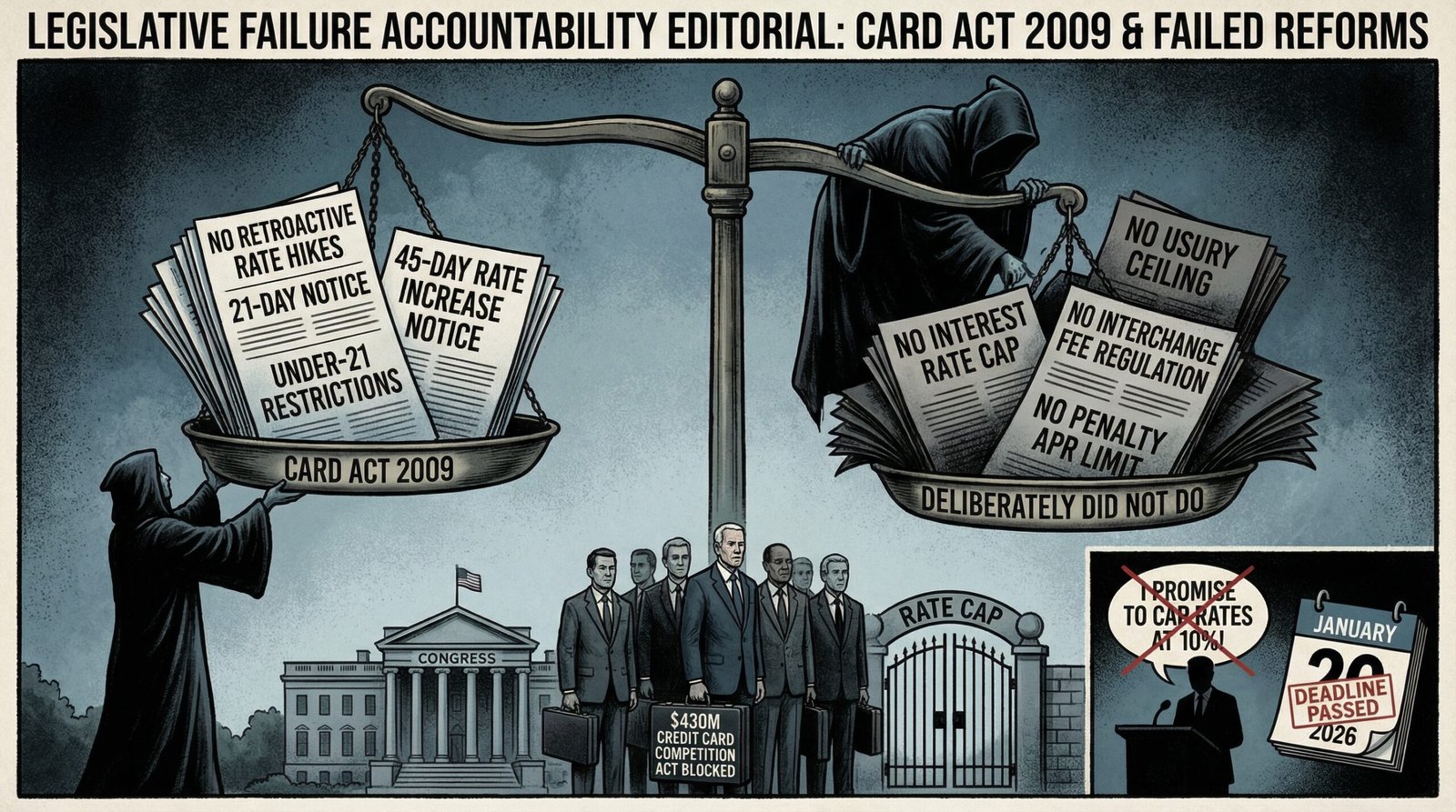 CARD Act 2009 credit card reform what it did not do no interest rate cap Credit Card Competition Act blocked interchange