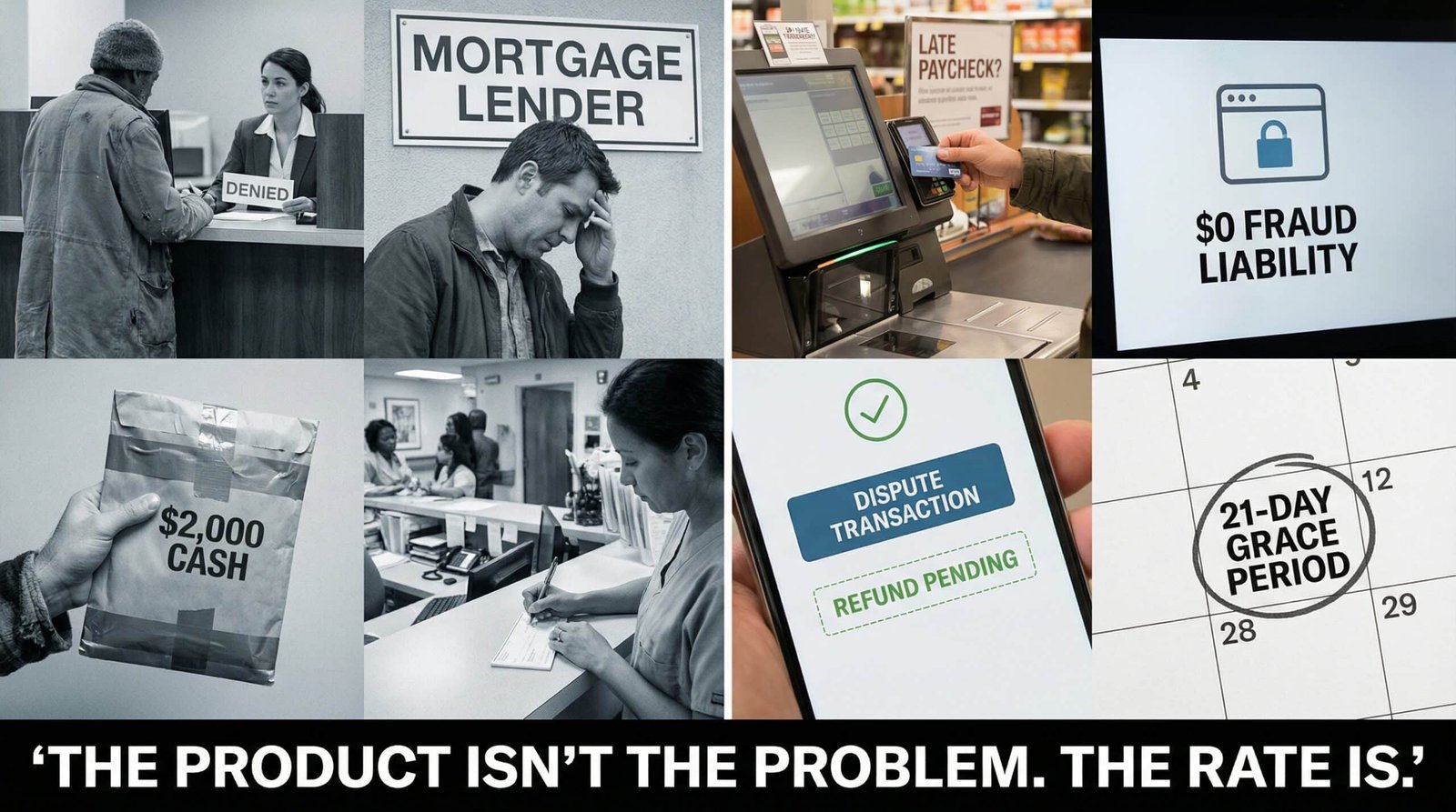 credit card access counter argument grace period fraud protection emergency bridge utility genuine product 22 percent APR the problem