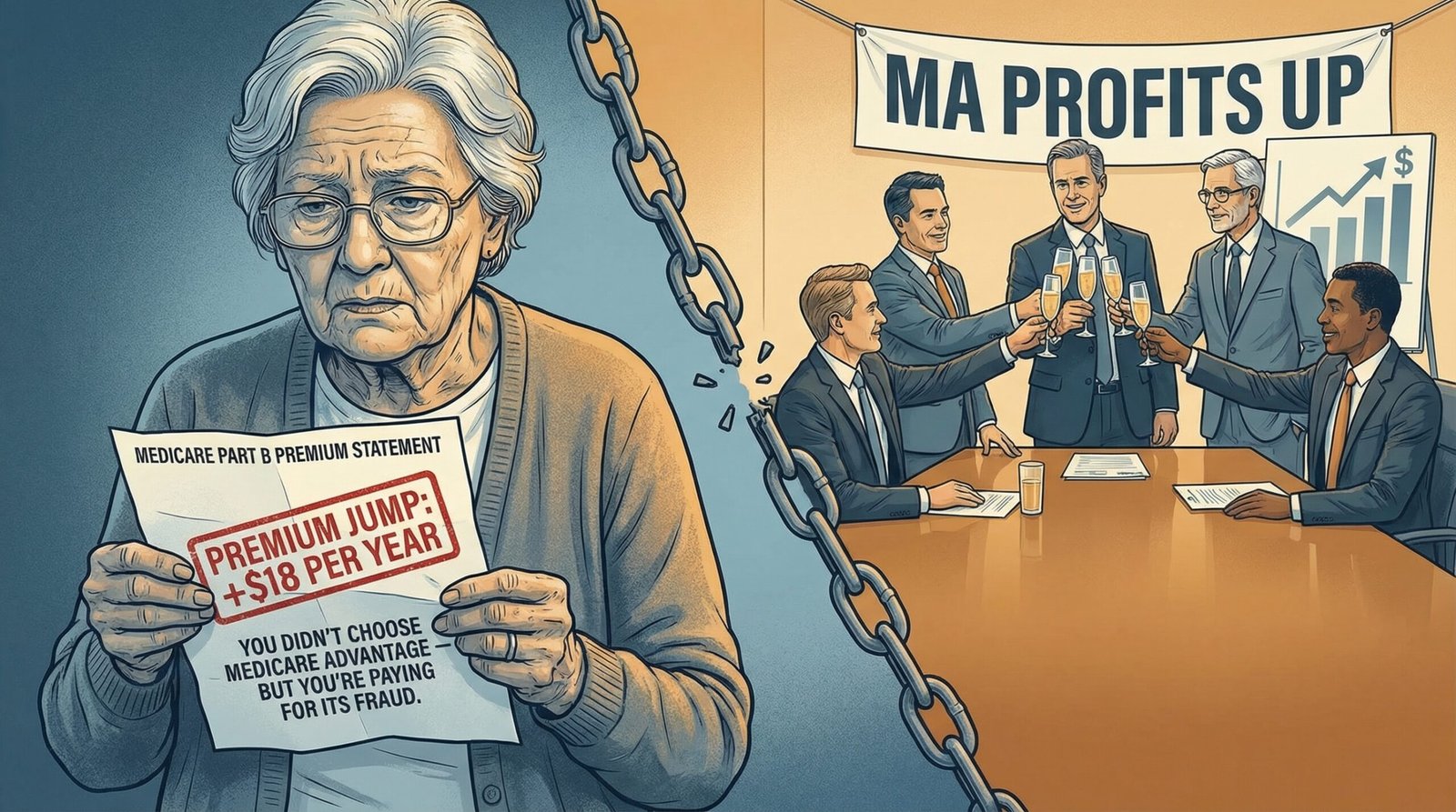 Medicare Advantage overpayments raise Part B premiums $13.4 billion traditional Medicare enrollees pay more 2025