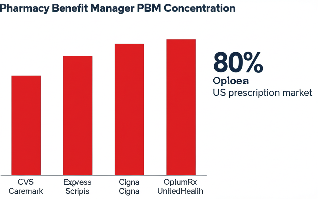 pharmacy benefit manager PBM market concentration CVS Caremark Express Scripts OptumRx chart