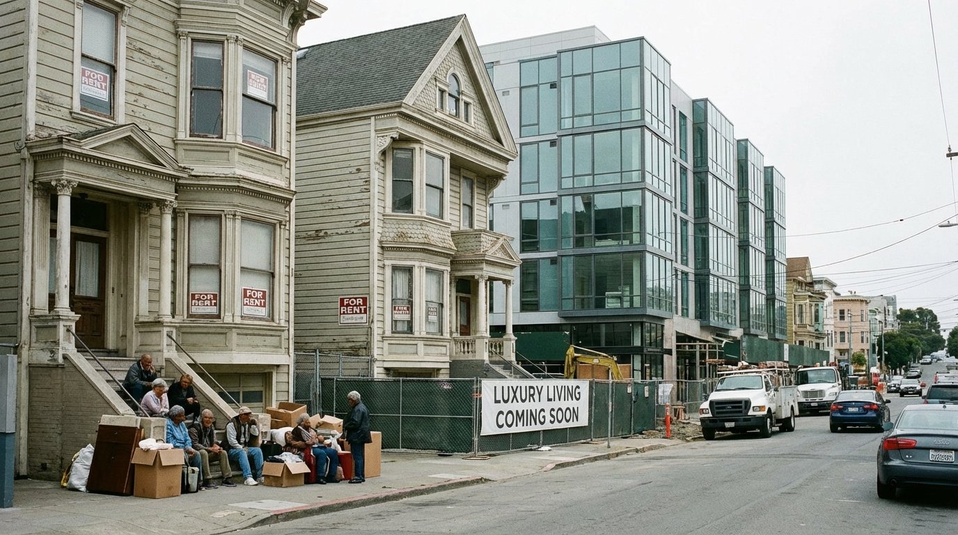 San Francisco neighborhood gentrification longtime residents displaced for rent signs everywhere documentary editorial