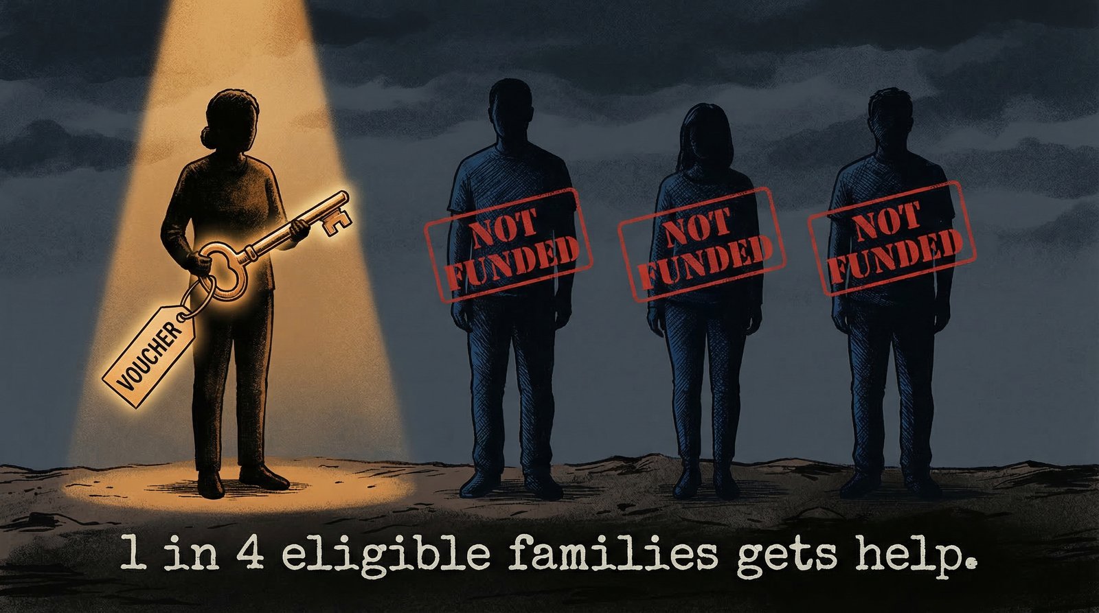 Only 1 in 4 eligible families receives a housing voucher due to federal underfunding