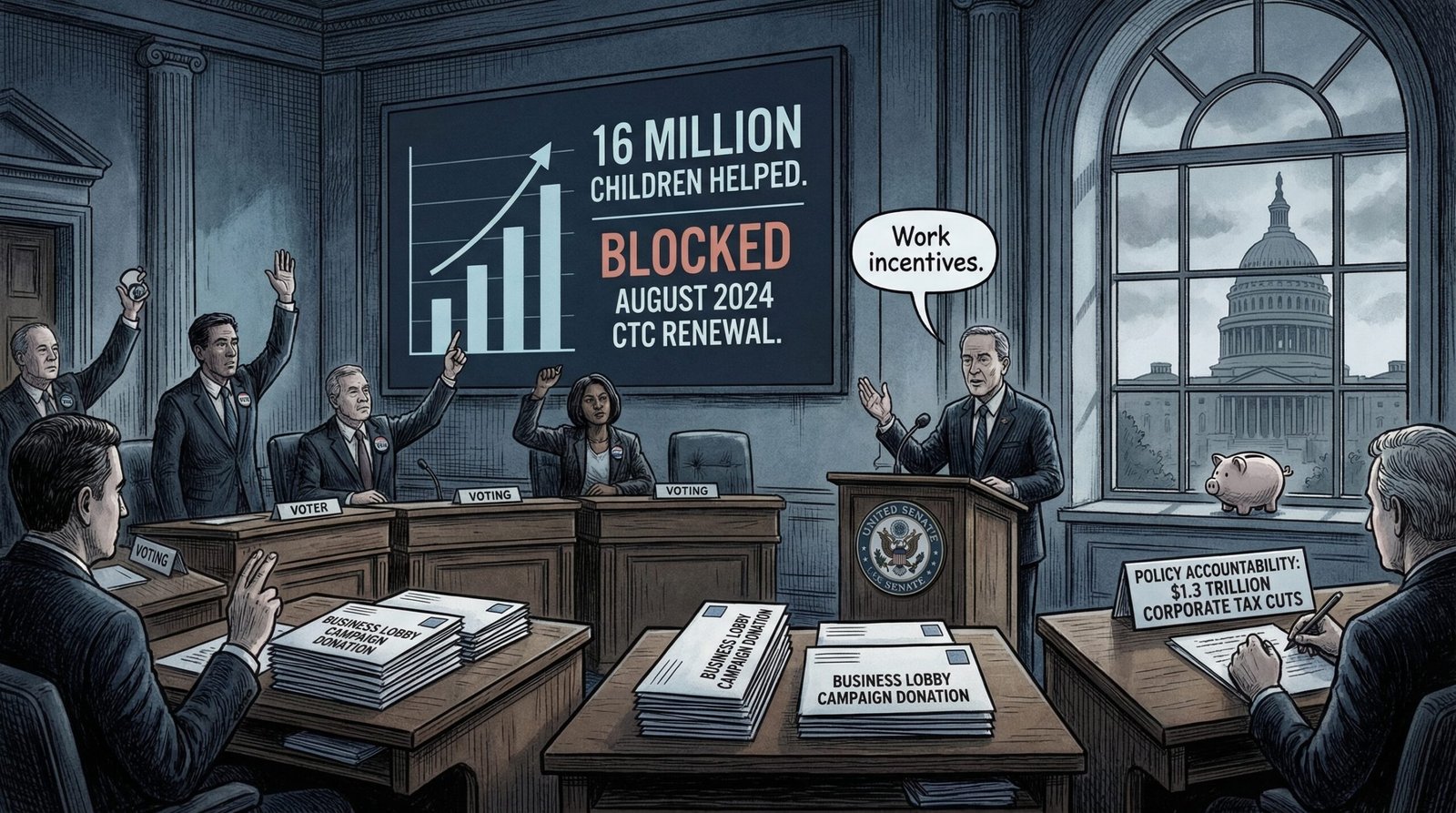 Senate Republicans block child tax credit renewal August 2024 bipartisan bill 16 million children denied