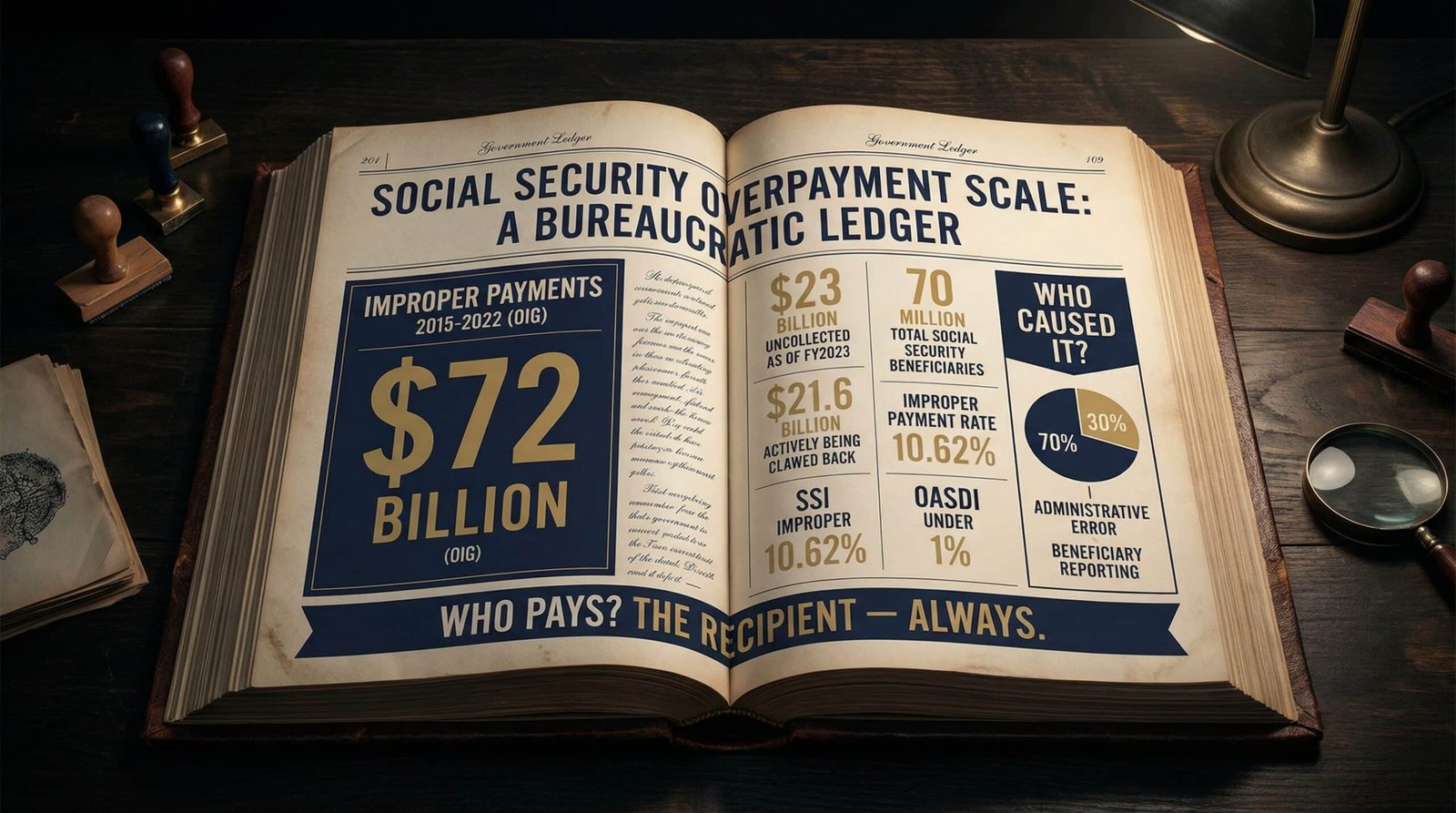 Social Security Administration 72 billion improper payments 2015 2022 OIG 23 billion uncollected OASDI SSI overpayment scale