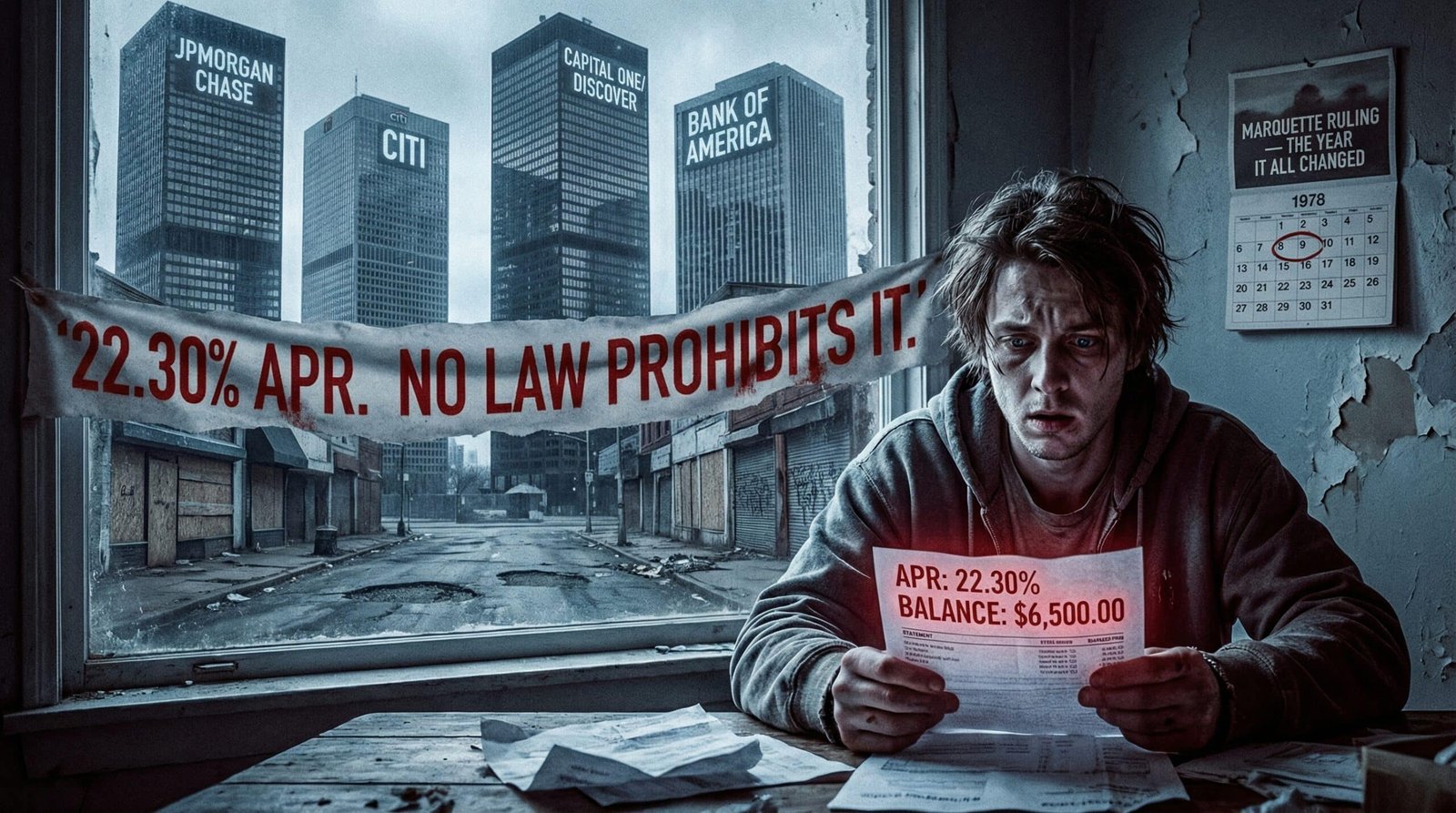 why are credit card interest rates so high 22 percent APR Marquette 1978 JPMorgan oligopoly generational injustice