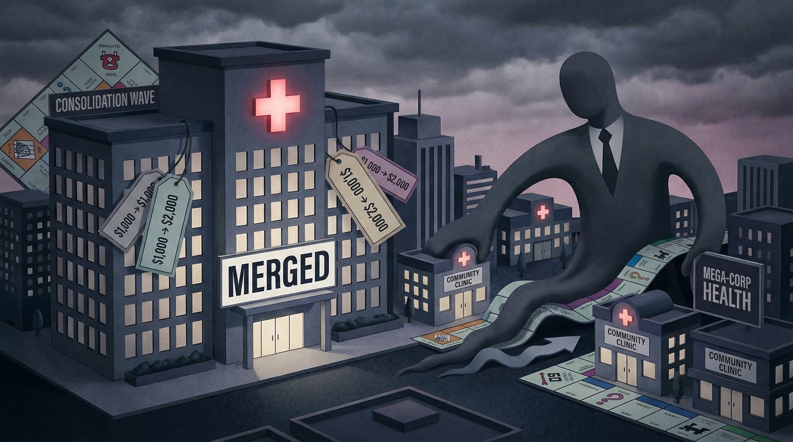 Hospital merger monopoly wave consuming community healthcare with rising prices