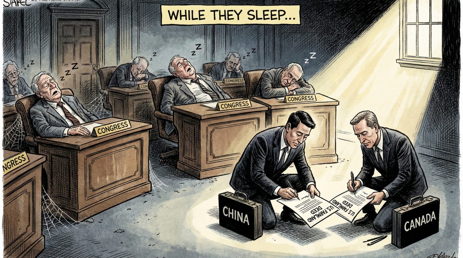 Boomer Congress asleep while foreign investors purchase American farmland showing deregulation era policy failures