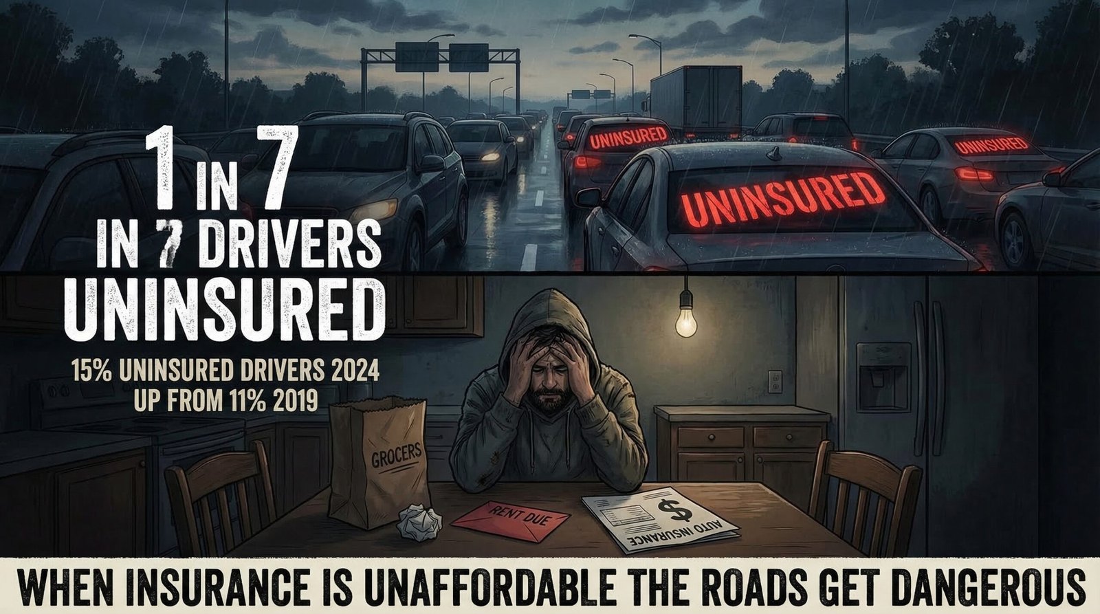1 in 7 drivers uninsured rising due to unaffordable car insurance premiums choosing between rent food and coverage