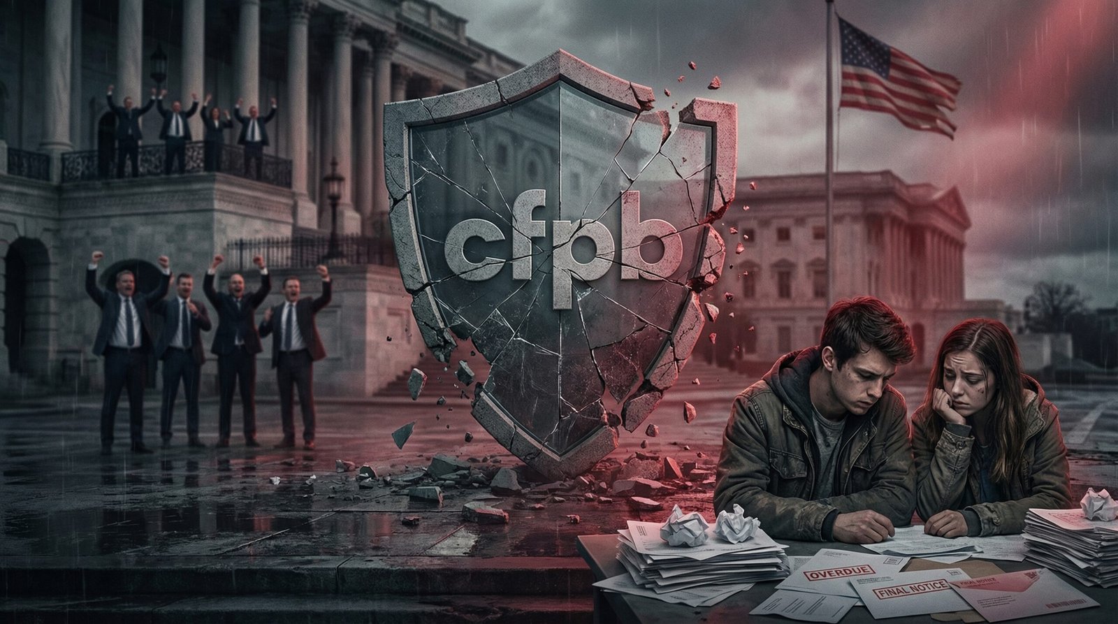CFPB consumer protection shield shattering as bank executives celebrate and millennials face credit card debt