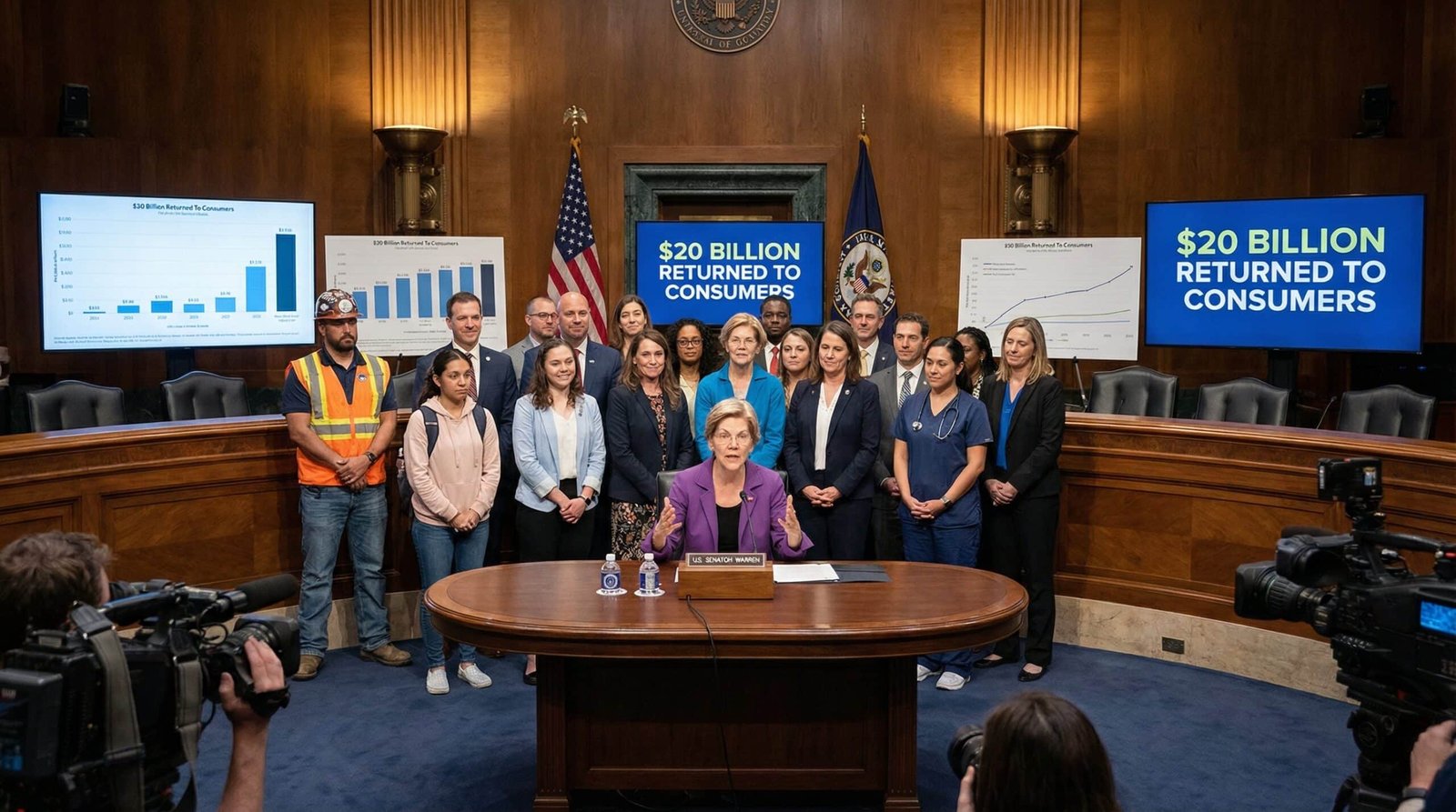 Elizabeth Warren at Senate hearing where CFPB returned twenty billion dollars to defrauded consumers