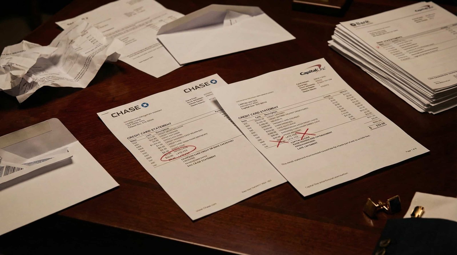 Credit card late fee bill showing thirty-two dollar charge after CFPB eight dollar cap was overturned