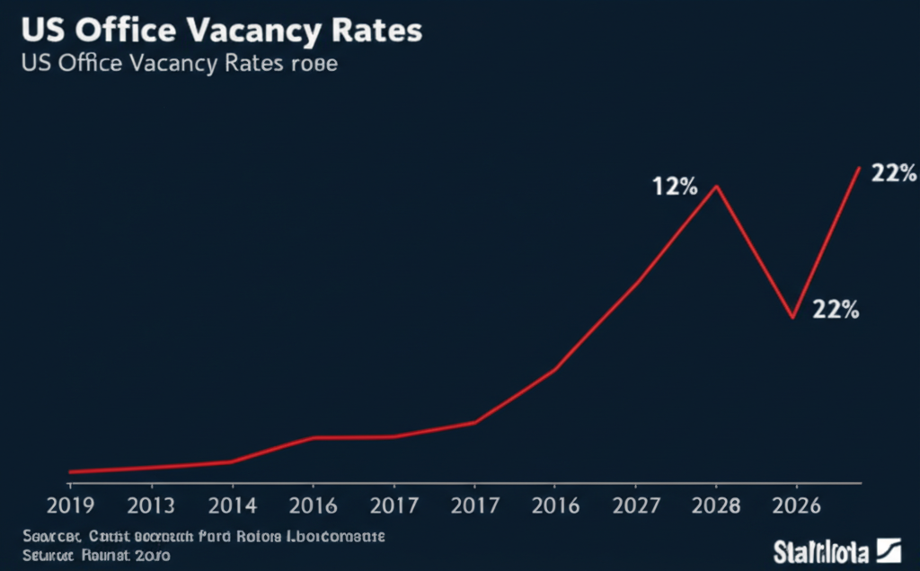 US office vacancy rate chart rising from 12 percent 2019 to 22 percent 2026 commercial real estate collapse