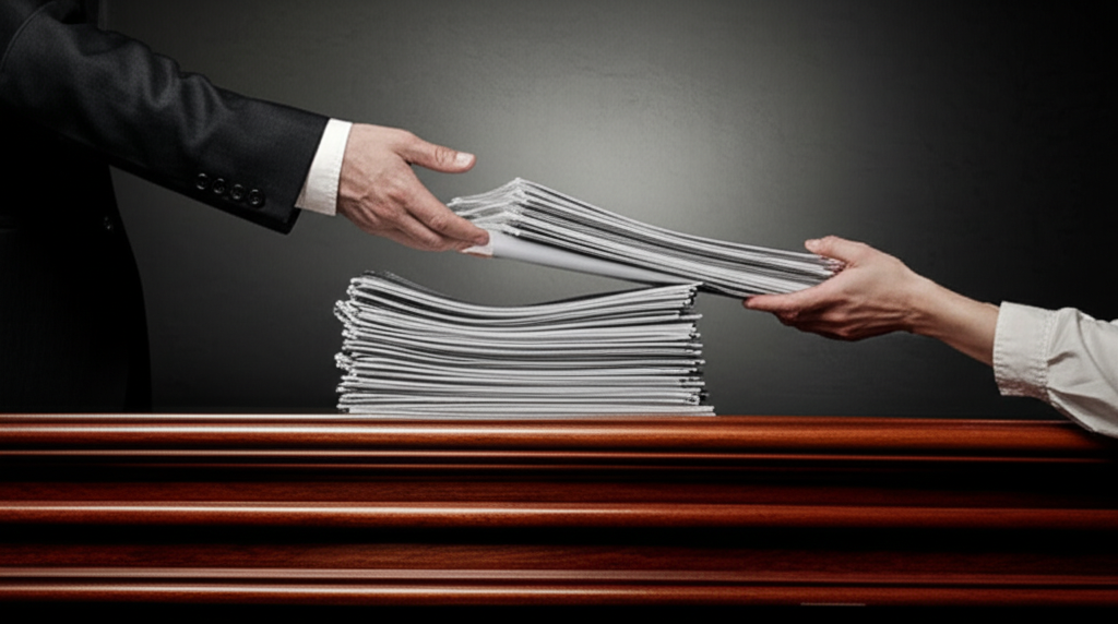 corporate lawyer handing noncompete papers to worker power imbalance exploitation