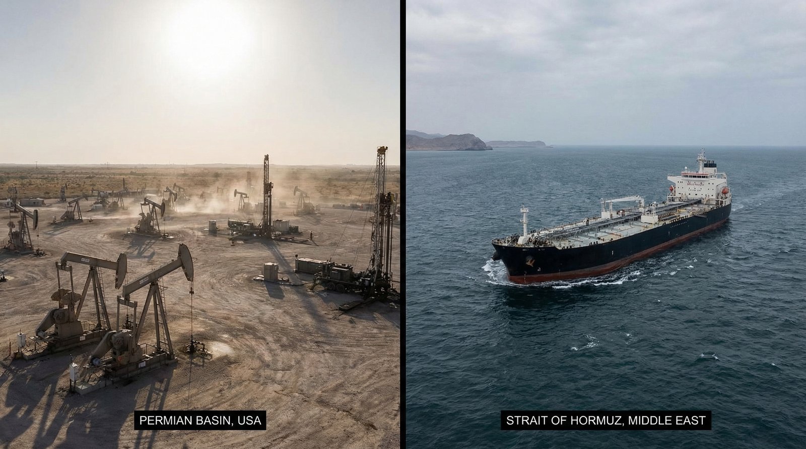 American energy independence myth fracking Permian Basin oil tanker Strait of Hormuz global price