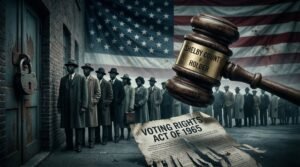 Voting Rights Act 1965 document shredded by Shelby County v Holder 2013 Supreme Court ruling closed polling place padlock