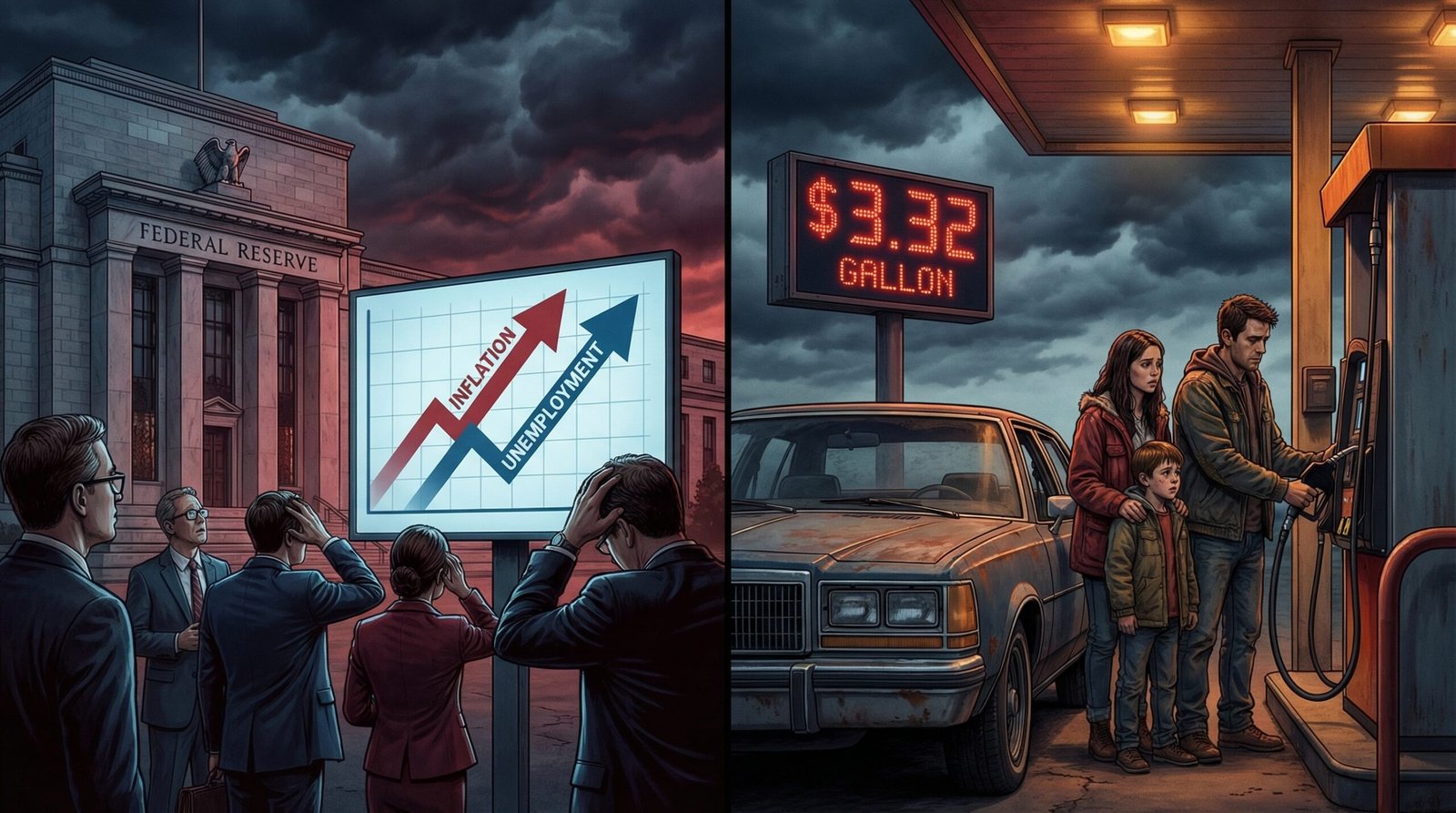 Federal Reserve stagflation dilemma rising unemployment inflation gas prices Iran war economy 2026