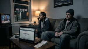 Young millennial worker searching for jobs on laptop with gas prices rising in background february 2026 jobs report