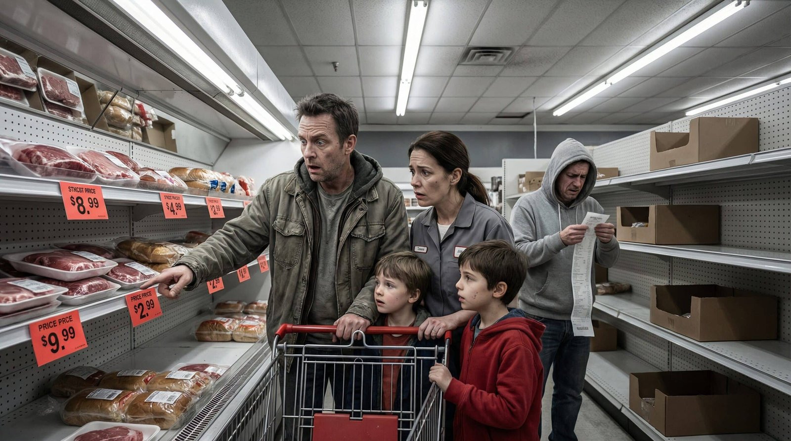 Working-class American family shocked by grocery store prices after Iran war oil shock 2026