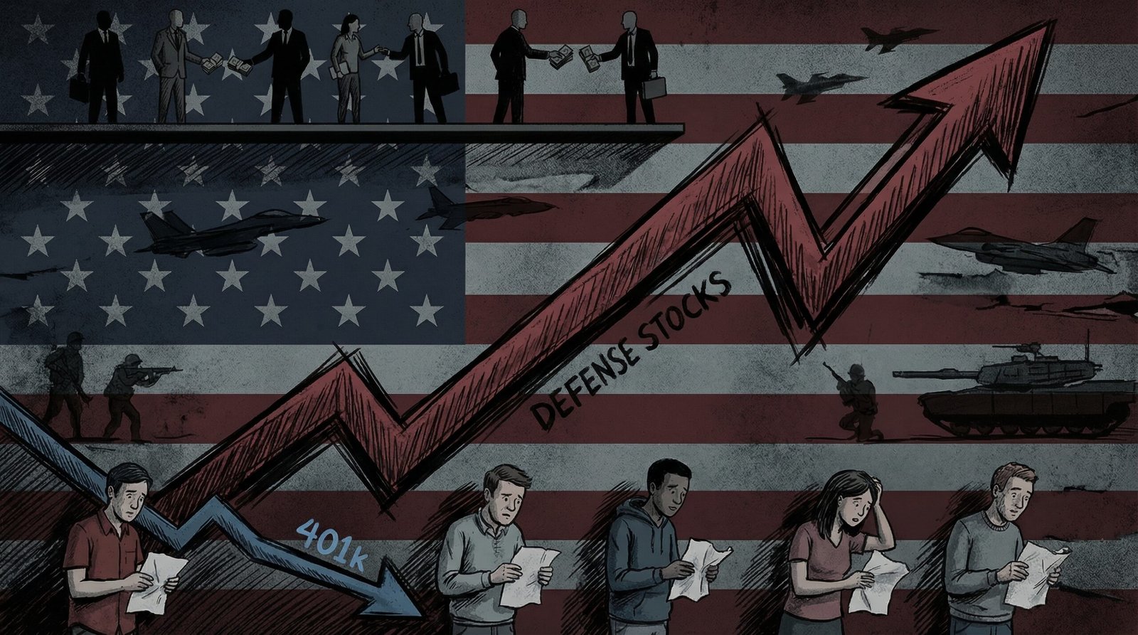defense contractor stocks soar Lockheed Raytheon while millennial 401k retirement accounts crater during Iran war