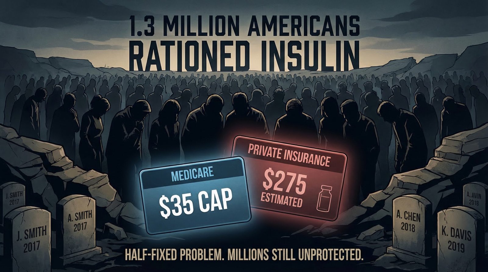1.3 million Americans rationed insulin due to cost insulin rationing deaths 2017 2019 Medicare $35 cap private insurance gap
