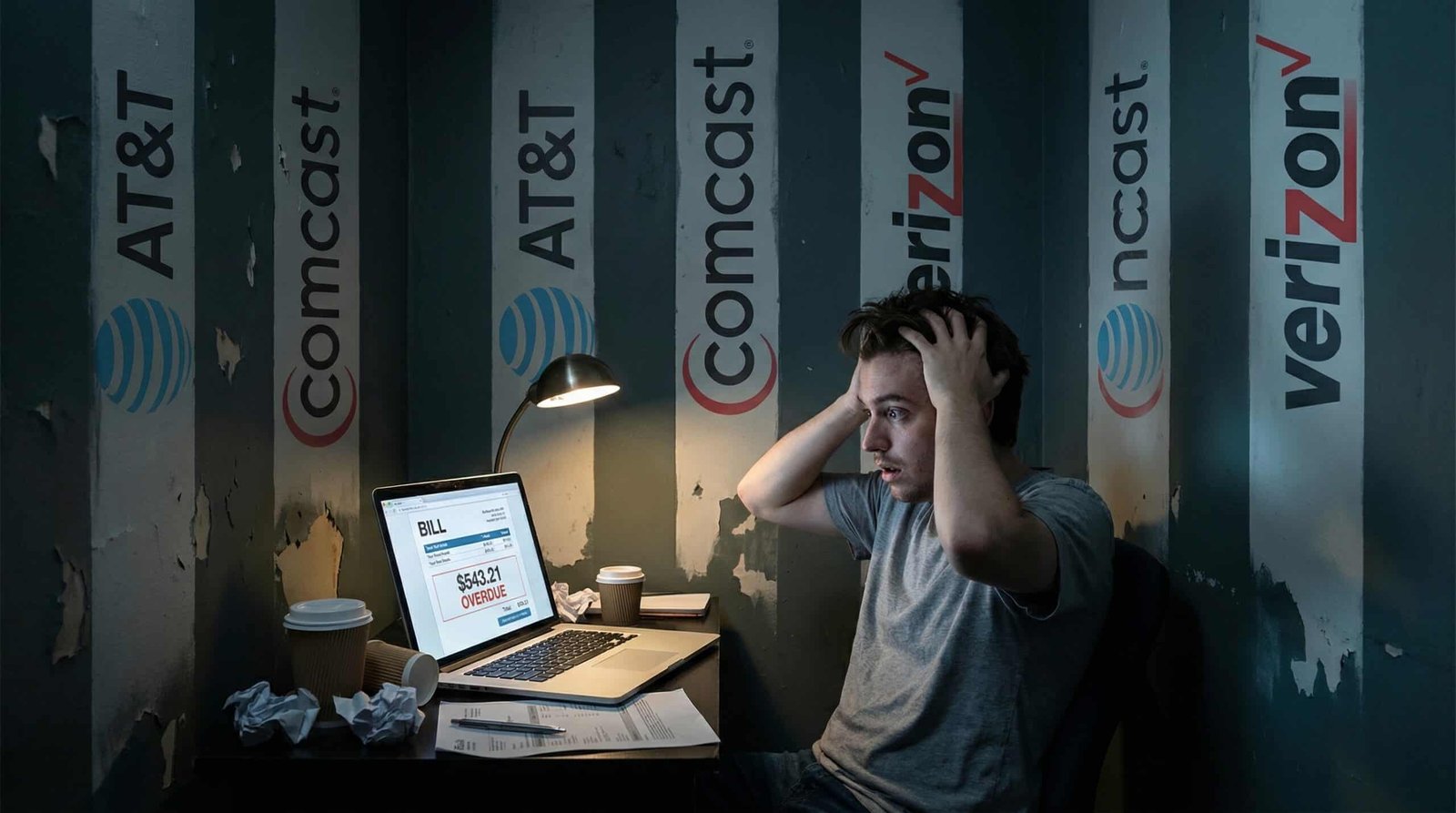 Young adult frustrated by high internet bill from ISP monopoly in America
