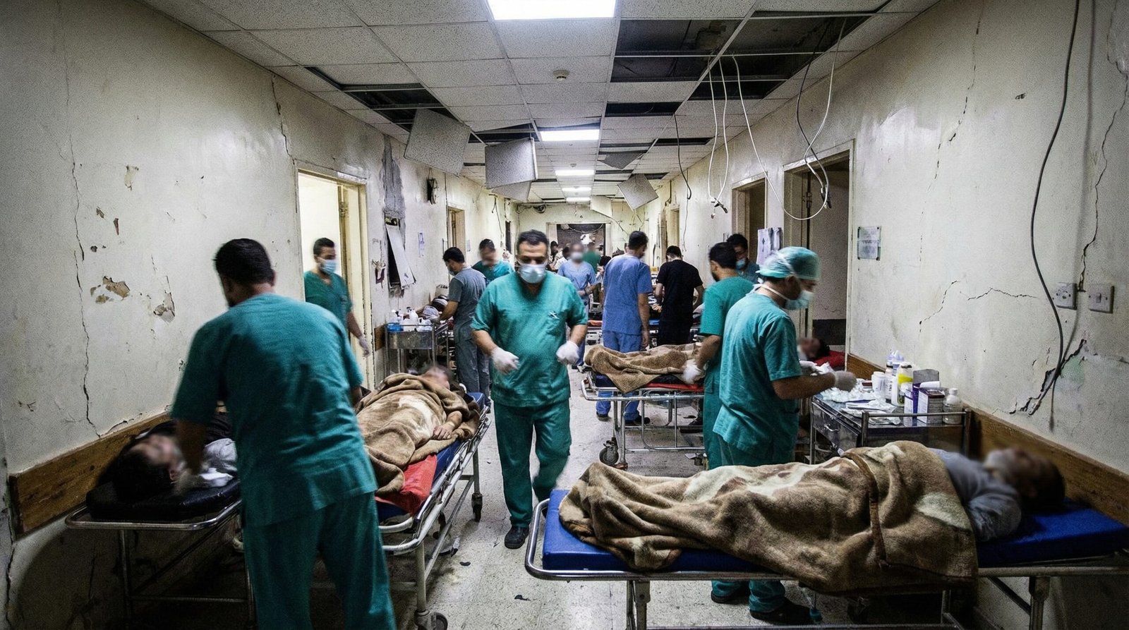 Overwhelmed hospital corridor in Iran after US-Israeli airstrikes damaged medical infrastructure