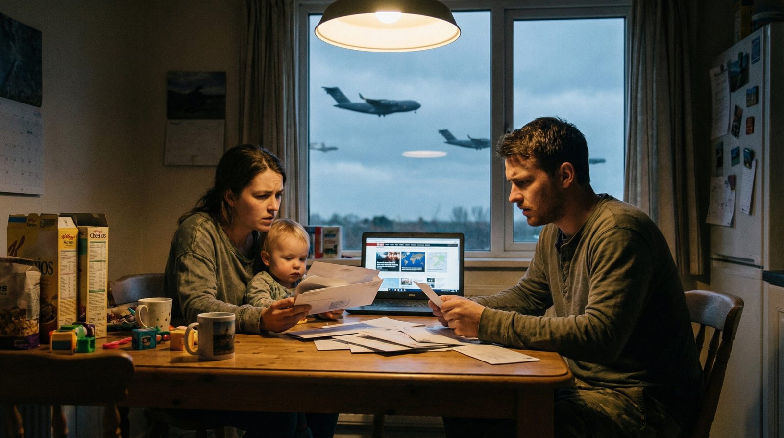 Millennial family struggling with rising bills and inflation caused by Iran war economic impact