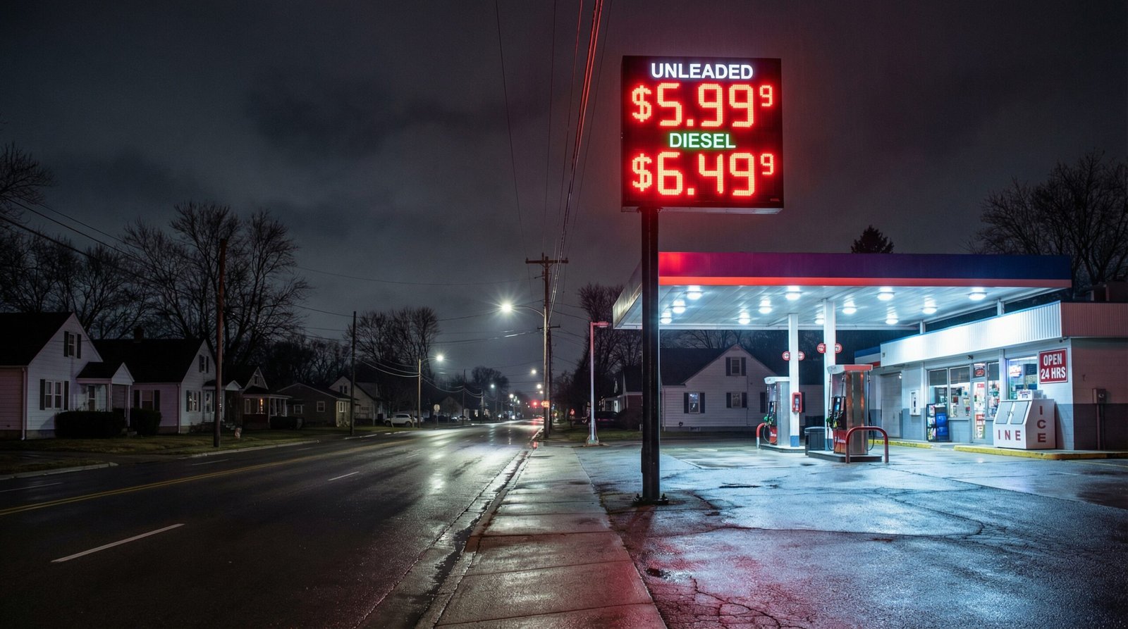 Gas station price sign showing high fuel costs driven by Iran war inflation 2026