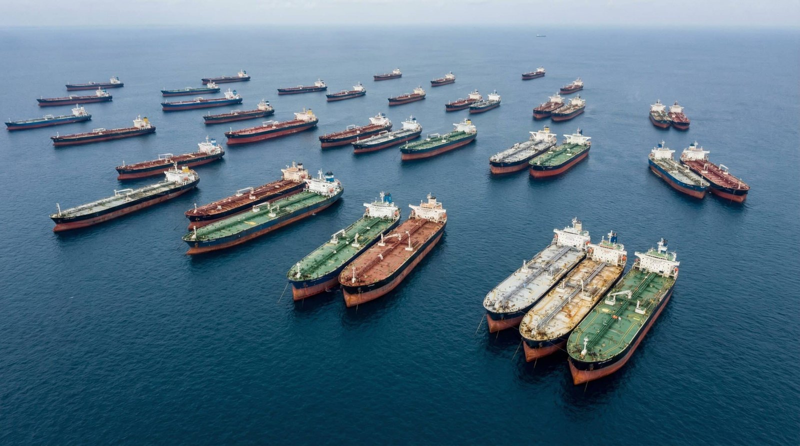 Oil tankers gridlocked and anchored unable to move through Strait of Hormuz Iran war blockade