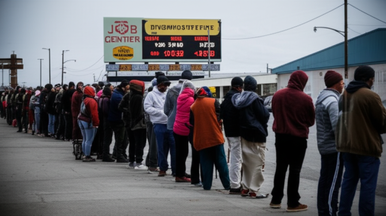 unemployed workers job center gas price billboard Iran war economy