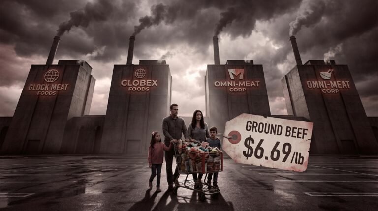 Four massive meatpacking plants towering over American family paying $6.69 per pound for beef
