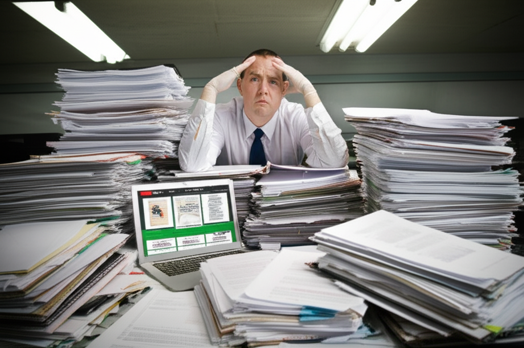 millennial worker surrounded by legal contracts noncompete job search documents