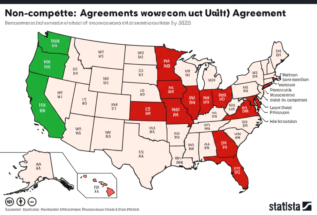 US map states that banned noncompete agreements versus states with no protection