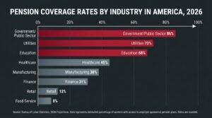 pension coverage rates by industry sector America 2026 infographic chart