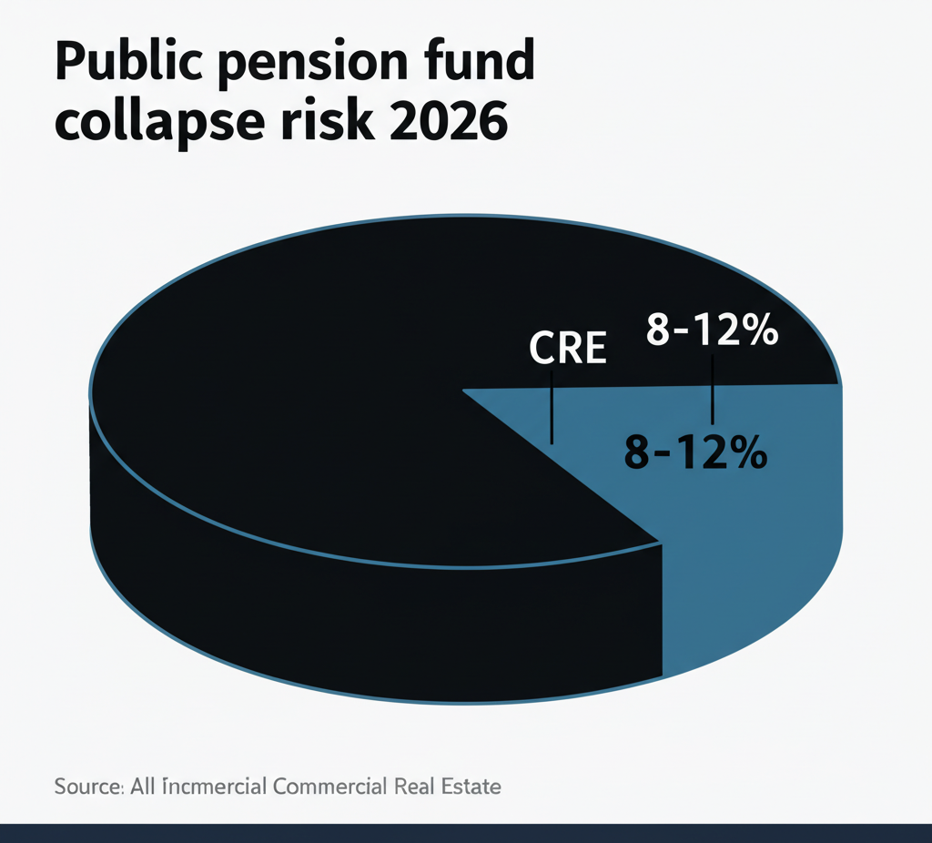 pension fund 8 to 12 percent exposure commercial real estate pie chart collapse risk 2026