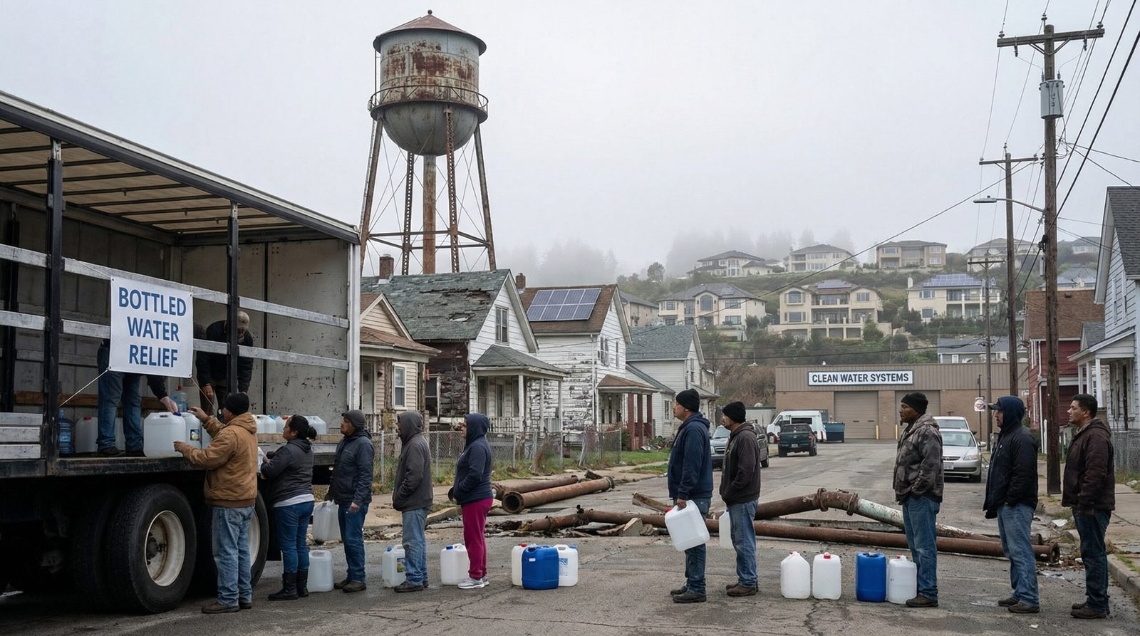 Low-income neighborhood contaminated water jugs PFAS disproportionate impact racial disparity