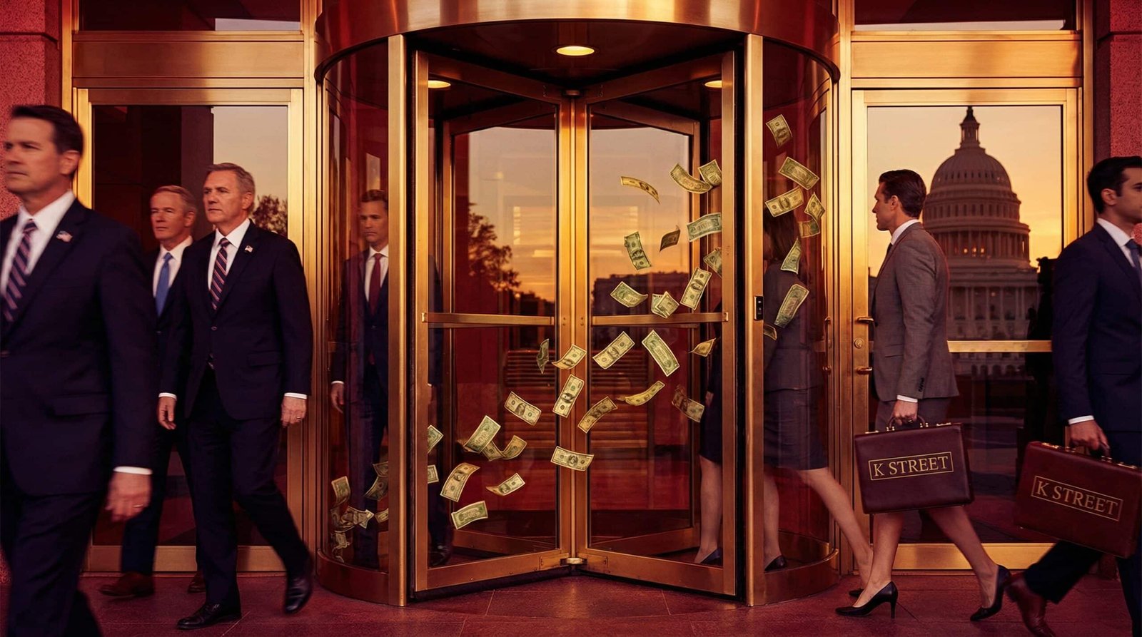 Revolving door between US Capitol and K Street corporate lobbyists Washington DC