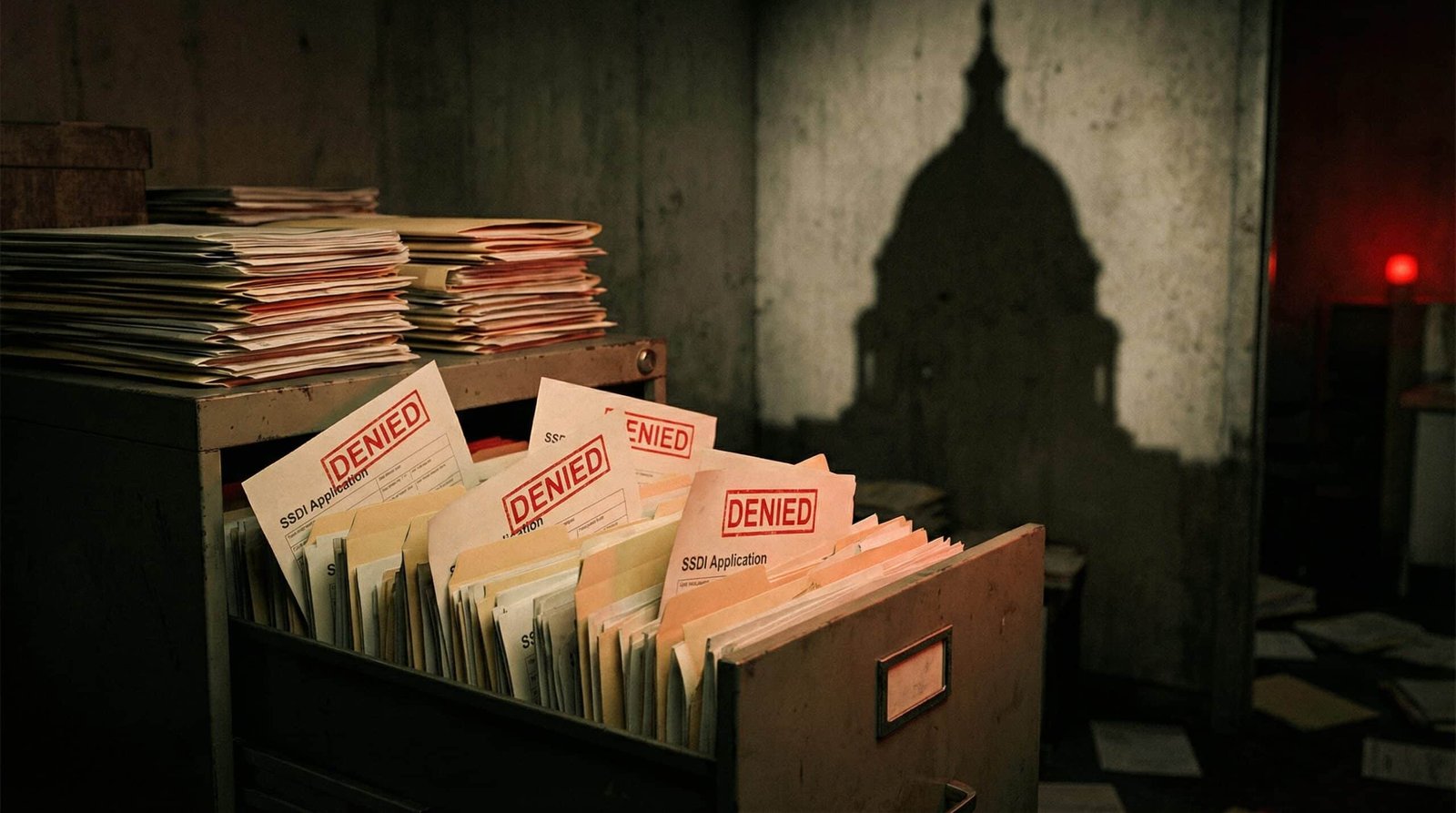 Stack of Social Security disability applications stamped denied piling up as backlog grows