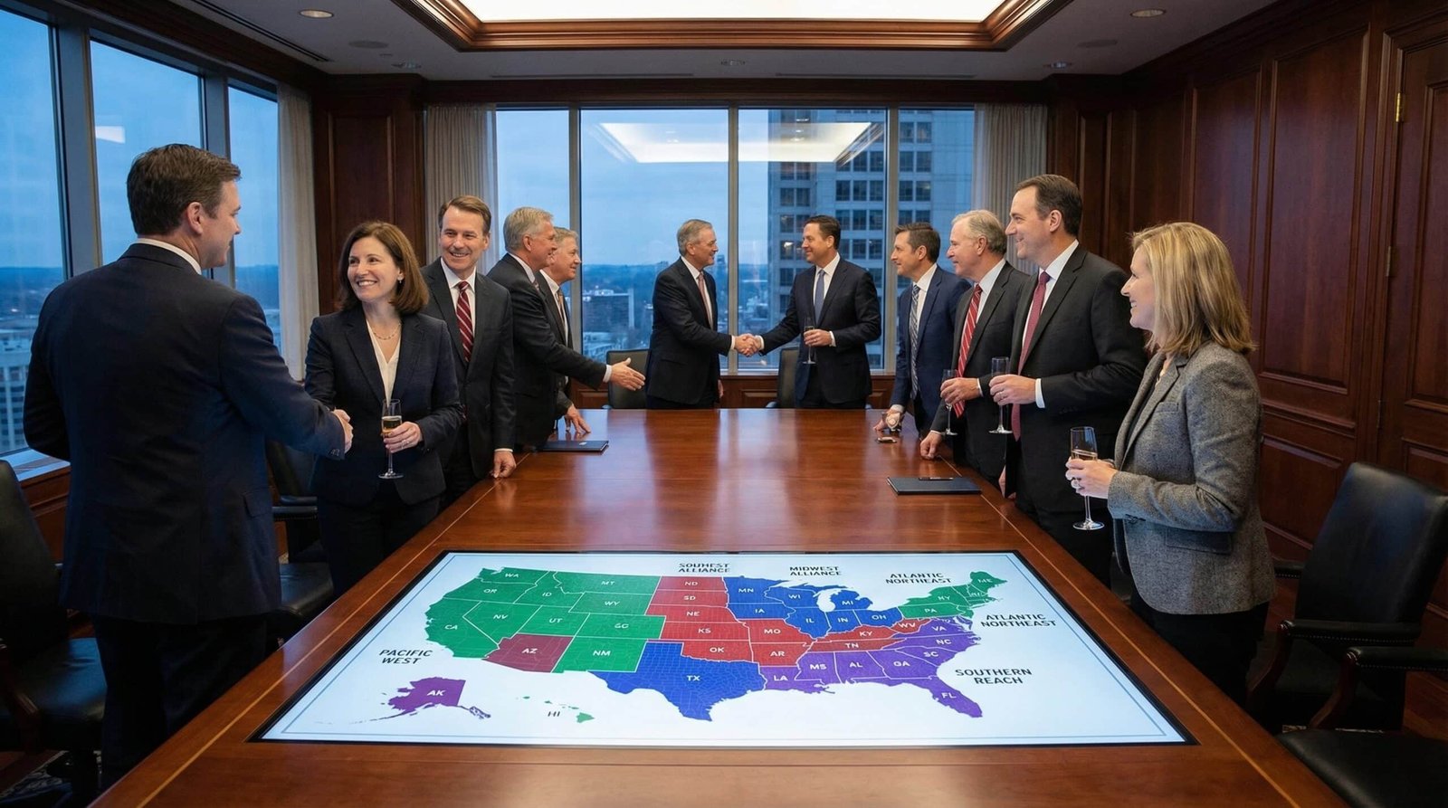 Telecom executives carving up American broadband territories in a corporate boardroom