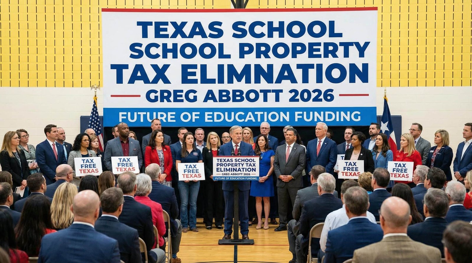 Texas school property tax elimination Abbott 2026